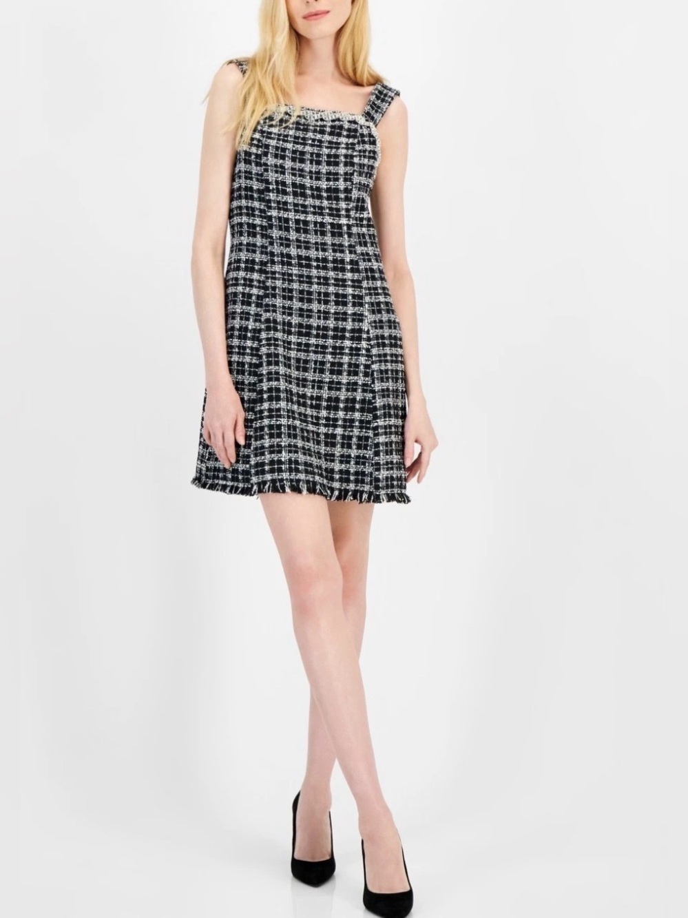 Tahari ASL Boucle Dress With Rhinestones Black/Ivory